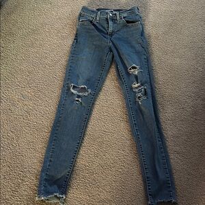 Levi 720 High Rise Super Skinny Distressed Blue Women's Jeans size 25